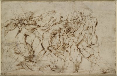 Eine Schlacht nackter Krieger mit Gefangenen, WA1846.179 von Raffaello Sanzio Raphael
